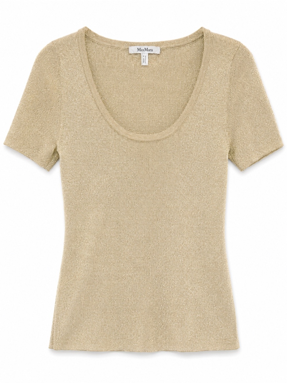 MaxMara Metallic Scoop-Neck Short Sleeve Top - Champagne Gold